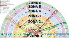 Mappa delle zone dei trasporti pubblici di Barcellona